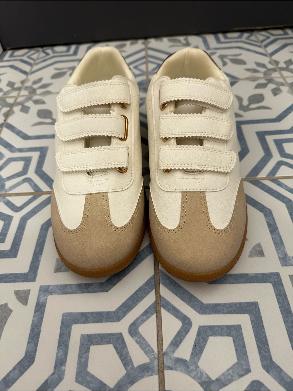 Dolce Vita Cream and Tan & Rose Gold Women's Velcro Sneakers